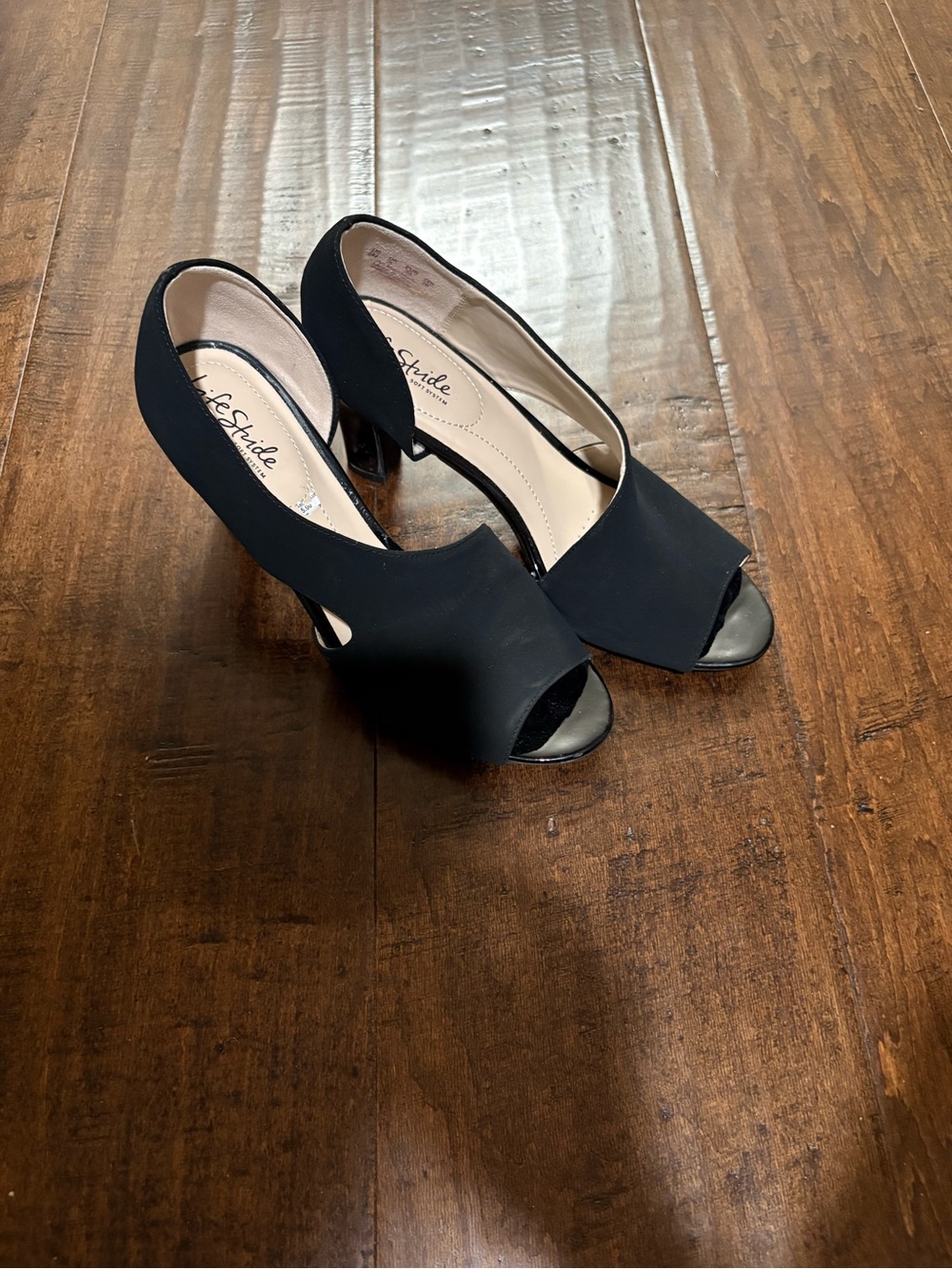 Life Stride Black Peep-Toe Slingback Heels with Cutout Side